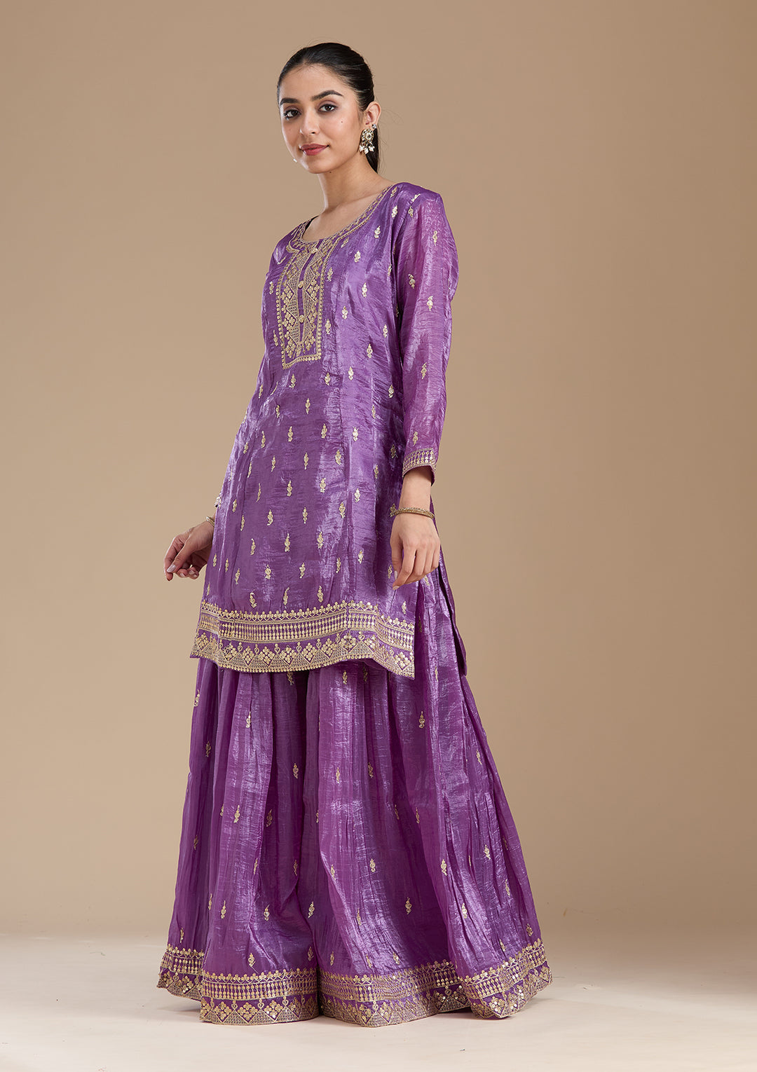 Purple Zariwork (Gold) Soft Raw Silk Readymade Salwar Suit