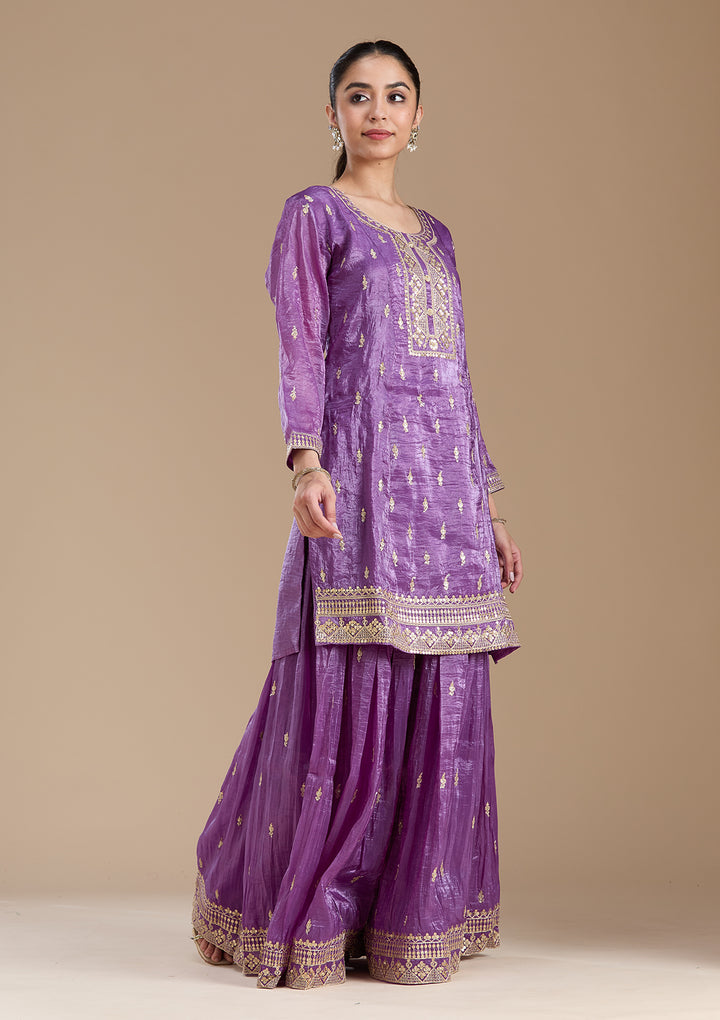 Purple Zariwork (Gold) Soft Raw Silk Readymade Salwar Suit