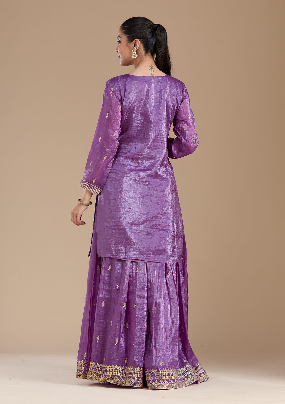 Purple Zariwork (Gold) Soft Raw Silk Readymade Salwar Suit