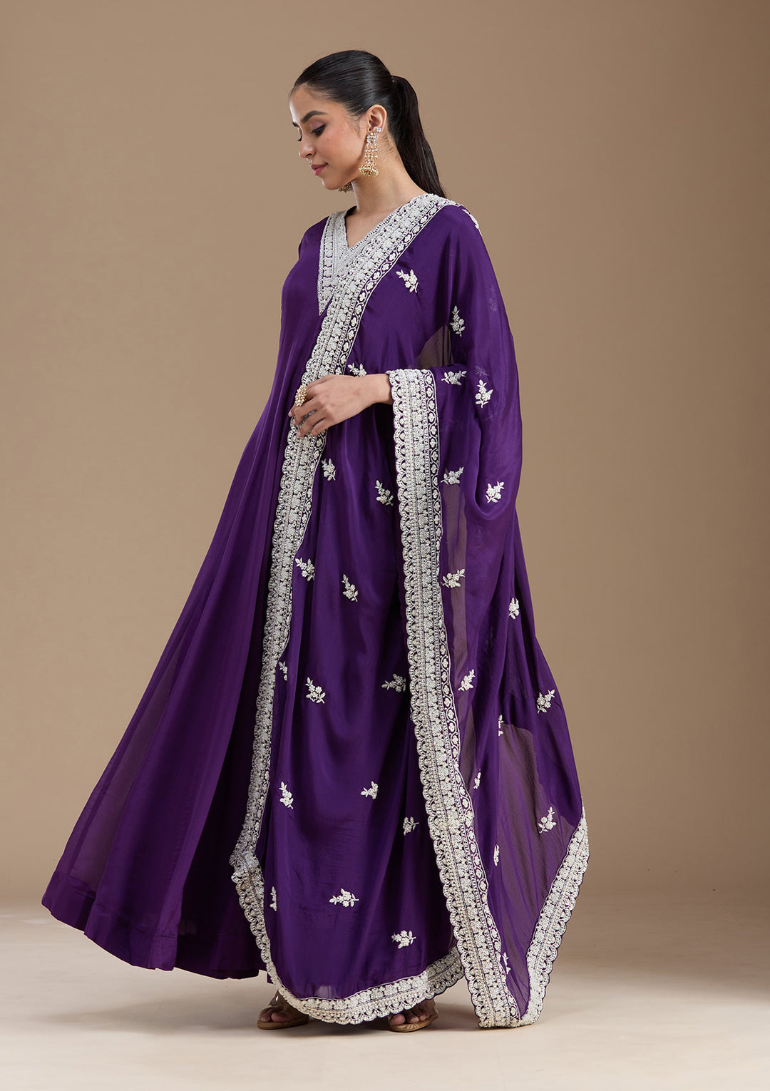 Purple Cutdana Crepe Readymade Salwar Suit