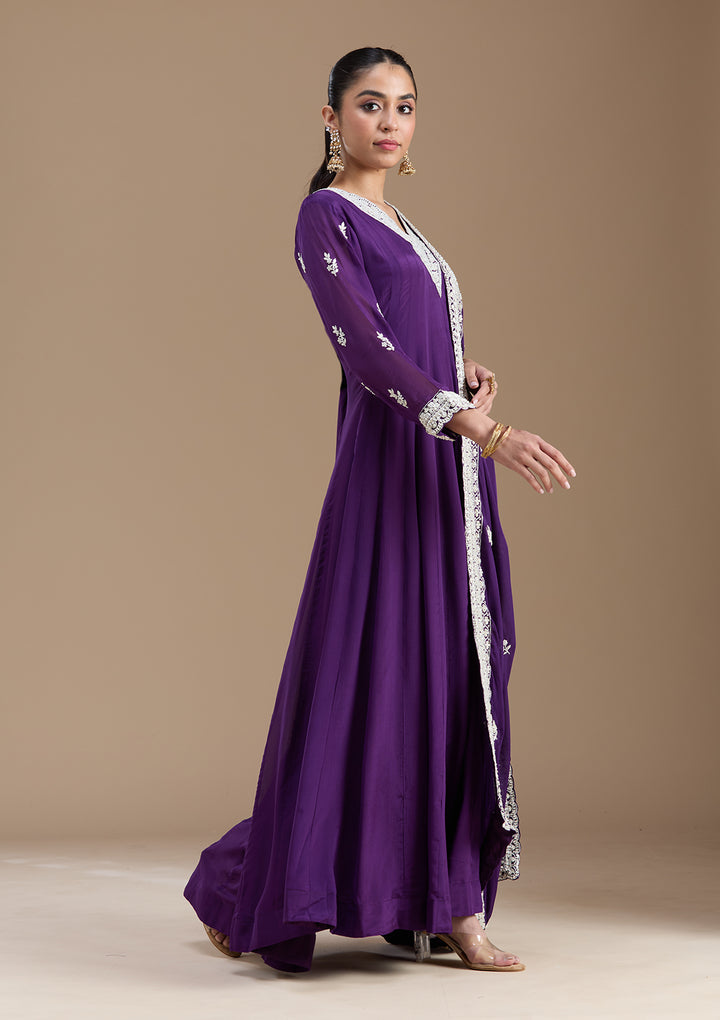 Purple Cutdana Crepe Readymade Salwar Suit