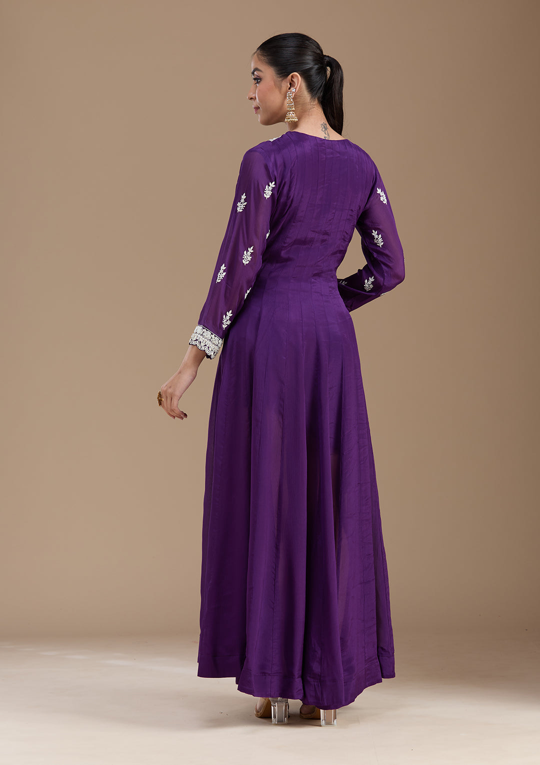 Purple Cutdana Crepe Readymade Salwar Suit