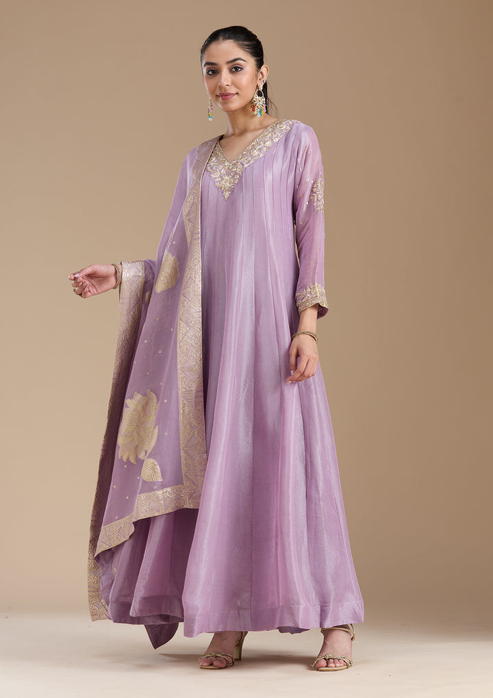Lavender Zariwork Tissue Readymade Salwar Suit