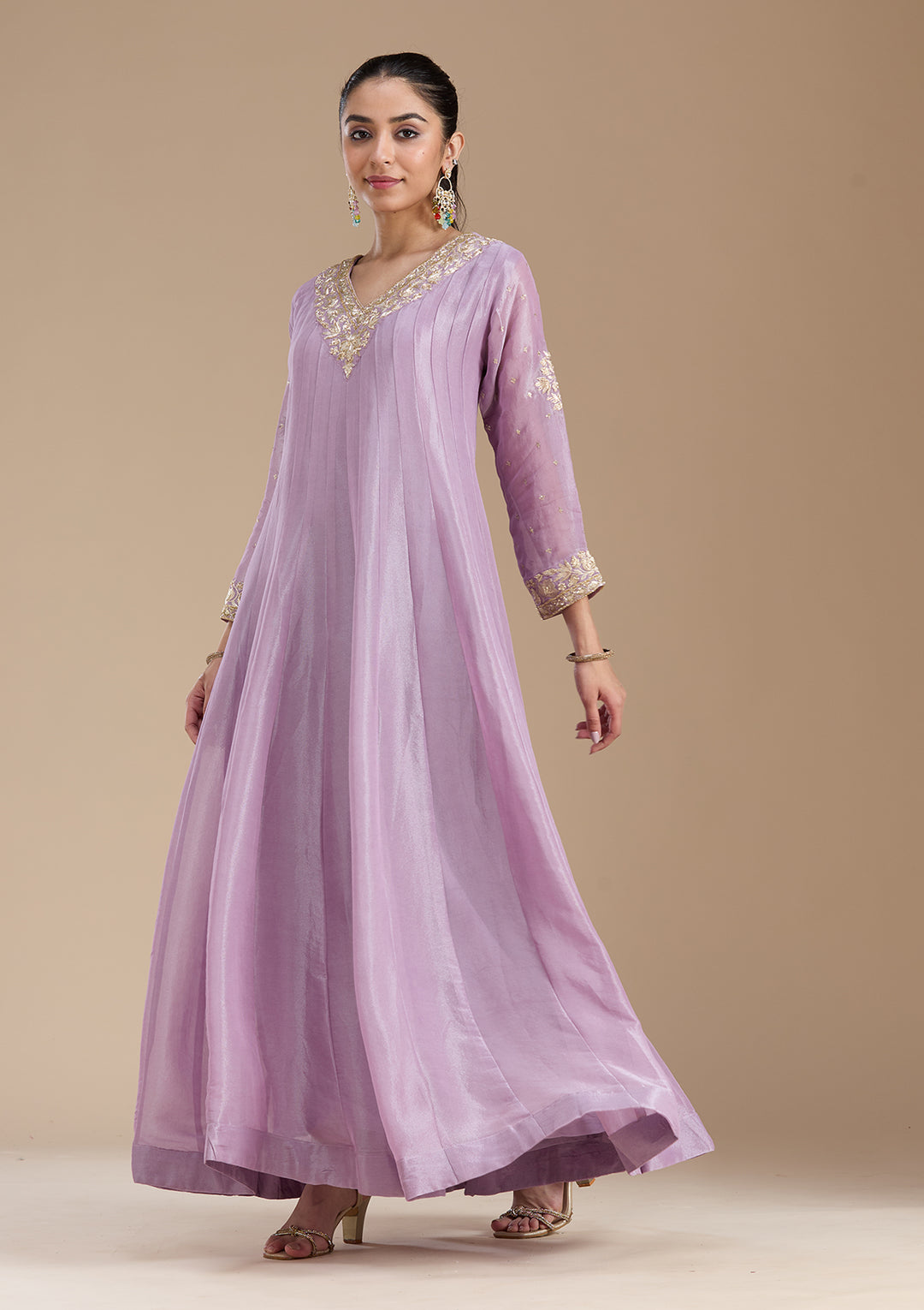 Lavender Zariwork Tissue Readymade Salwar Suit