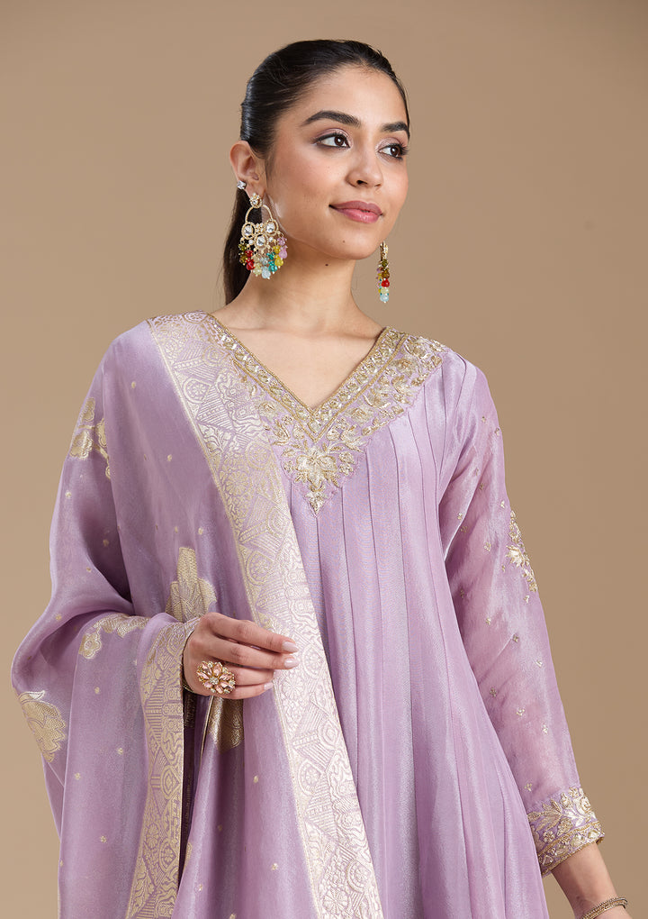 Lavender Zariwork Tissue Readymade Salwar Suit