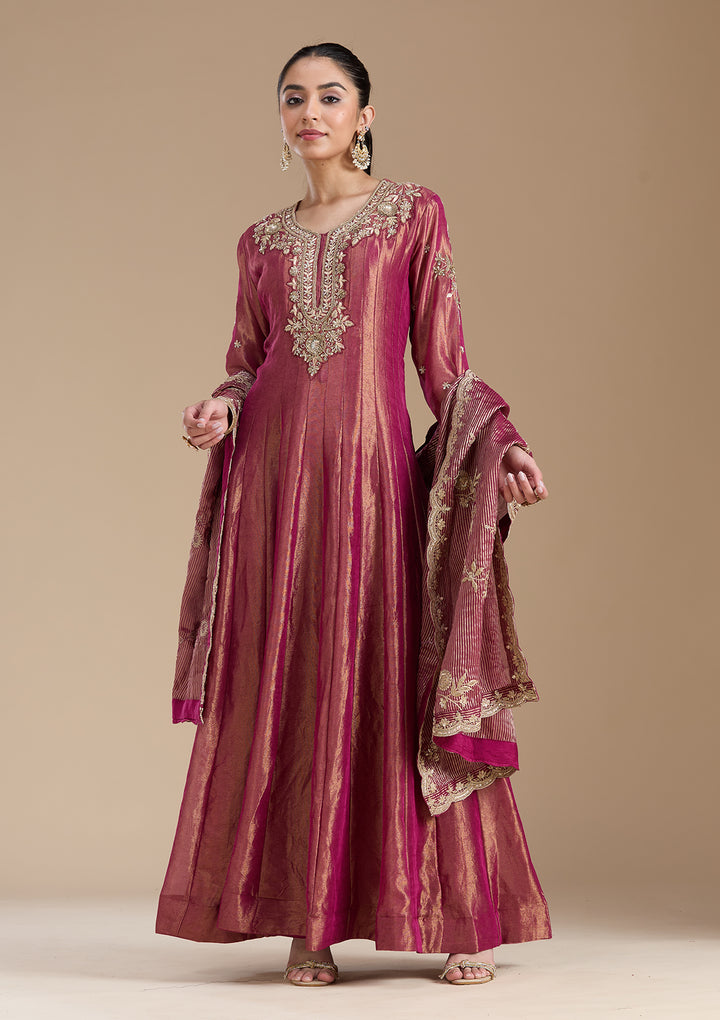Onion Pink Zariwork Tissue Readymade Salwar Suit