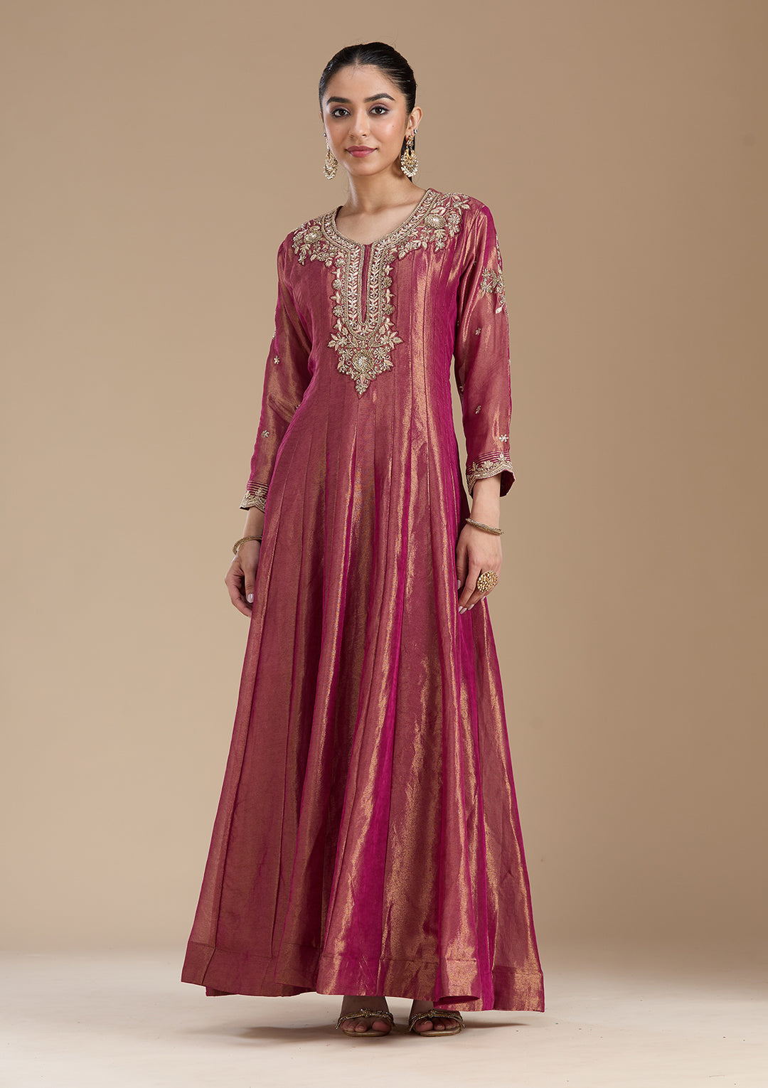 Onion Pink Zariwork Tissue Readymade Salwar Suit
