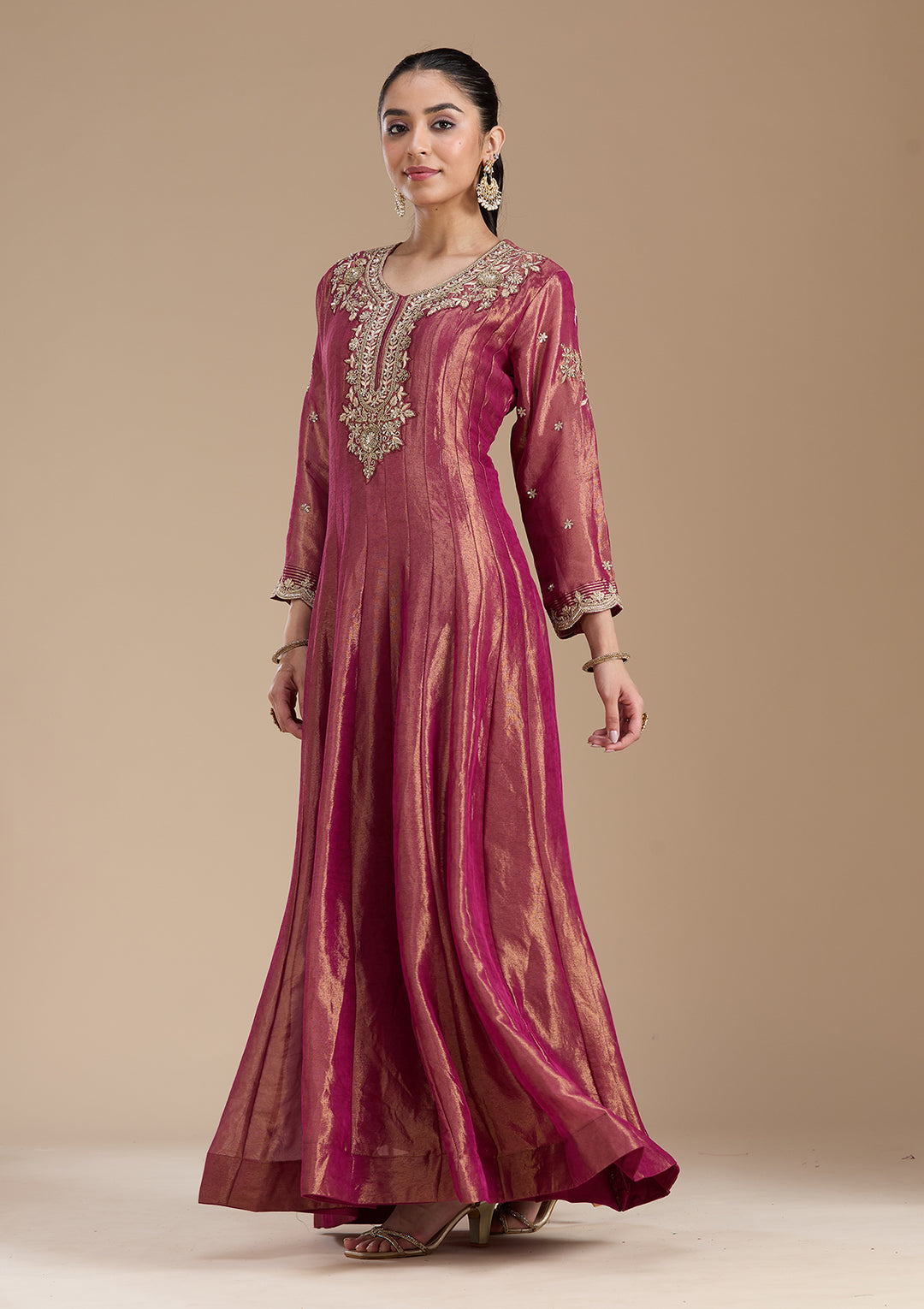 Onion Pink Zariwork Tissue Readymade Salwar Suit