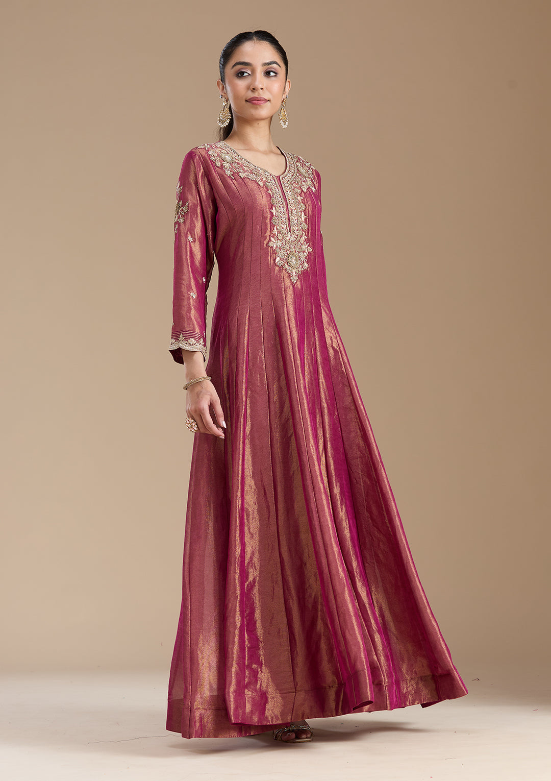 Onion Pink Zariwork Tissue Readymade Salwar Suit