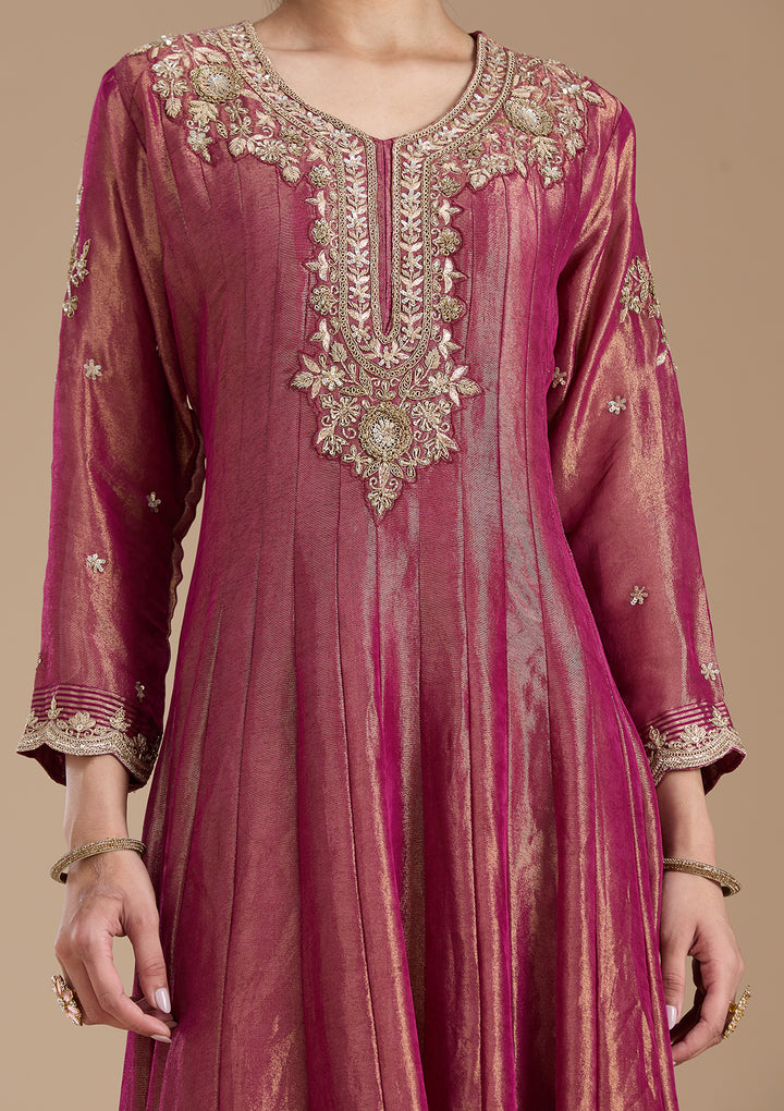 Onion Pink Zariwork Tissue Readymade Salwar Suit