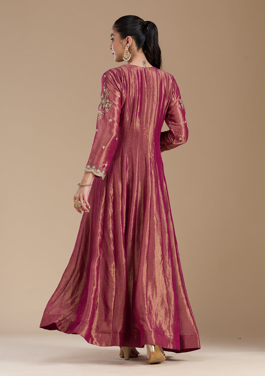 Onion Pink Zariwork Tissue Readymade Salwar Suit