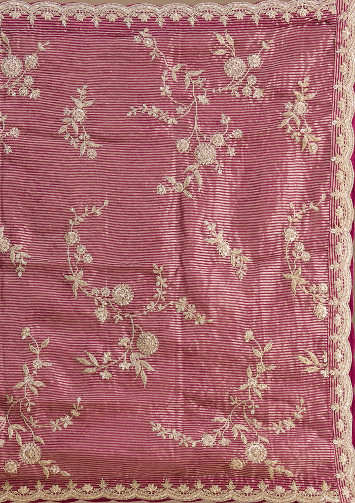 Onion Pink Zariwork Tissue Readymade Salwar Suit