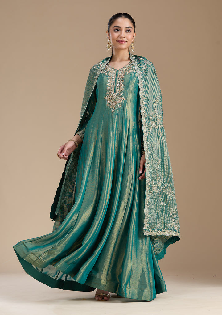 Sea Green Zariwork Tissue Readymade Salwar Suit