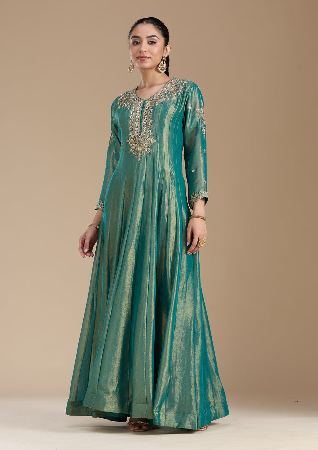 Sea Green Zariwork Tissue Readymade Salwar Suit