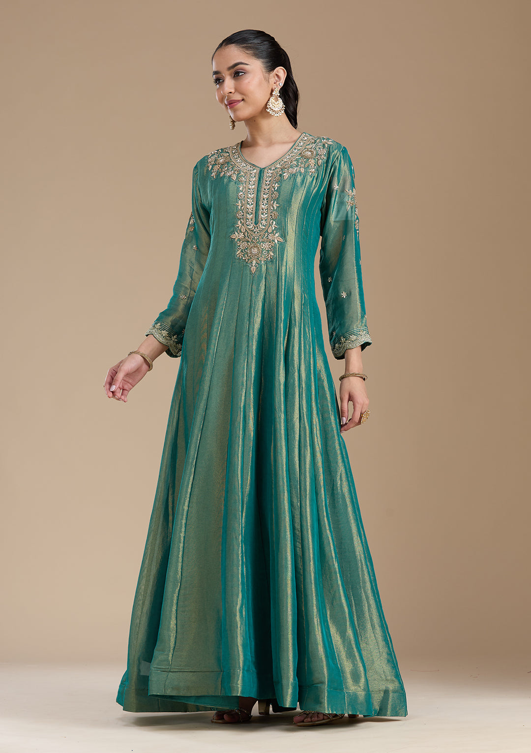 Sea Green Zariwork Tissue Readymade Salwar Suit
