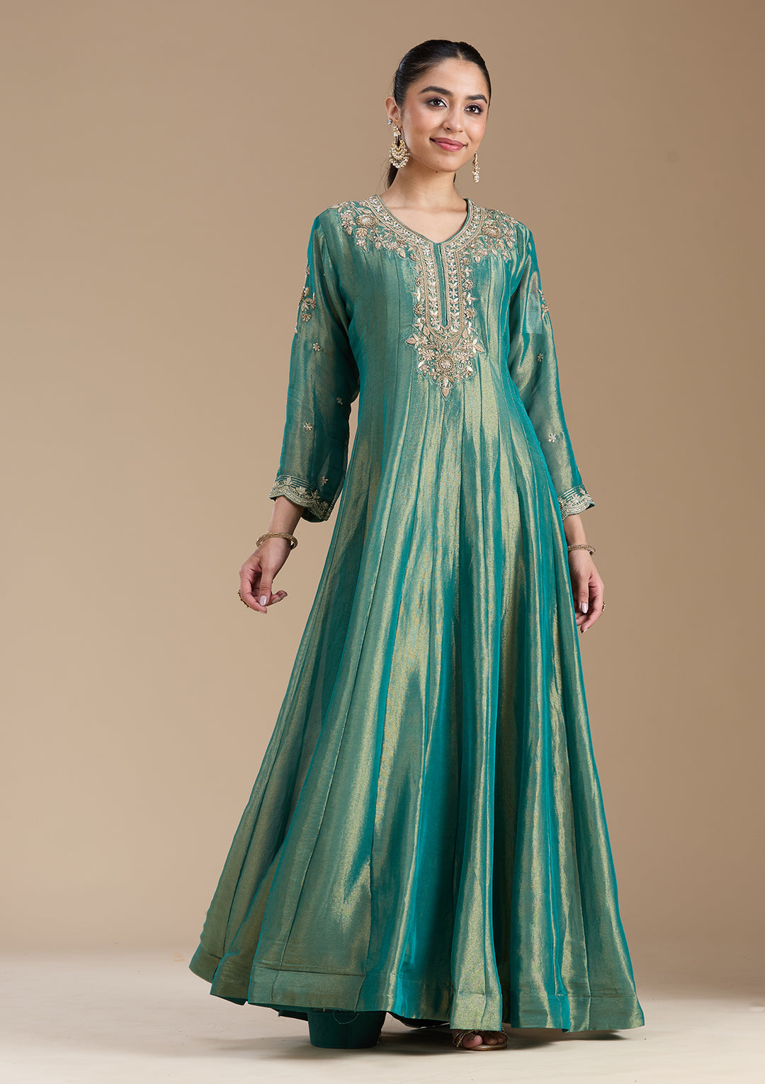 Sea Green Zariwork Tissue Readymade Salwar Suit