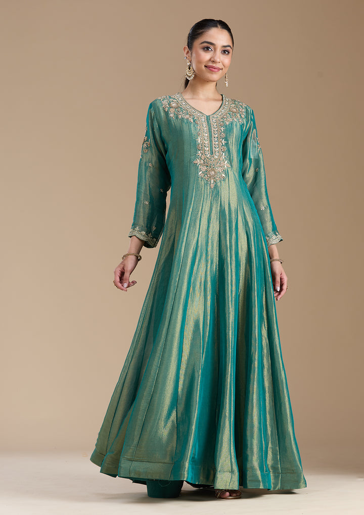 Sea Green Zariwork Tissue Readymade Salwar Suit