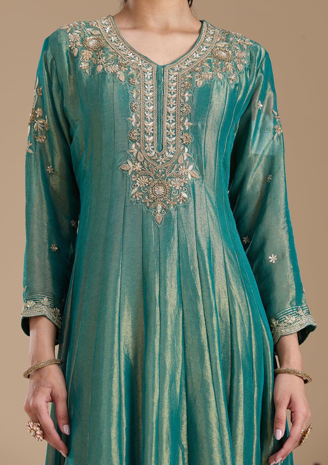 Sea Green Zariwork Tissue Readymade Salwar Suit