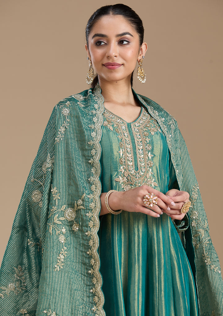 Sea Green Zariwork Tissue Readymade Salwar Suit