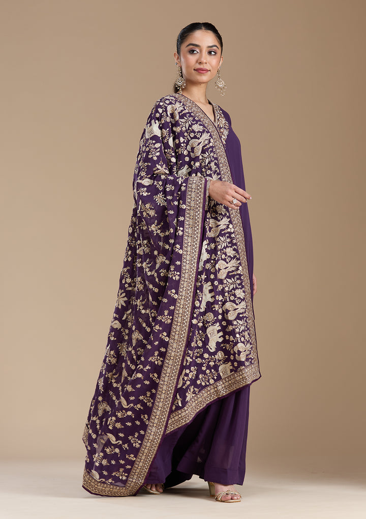 Purple Cutdana Georgette Readymade Salwar Suit