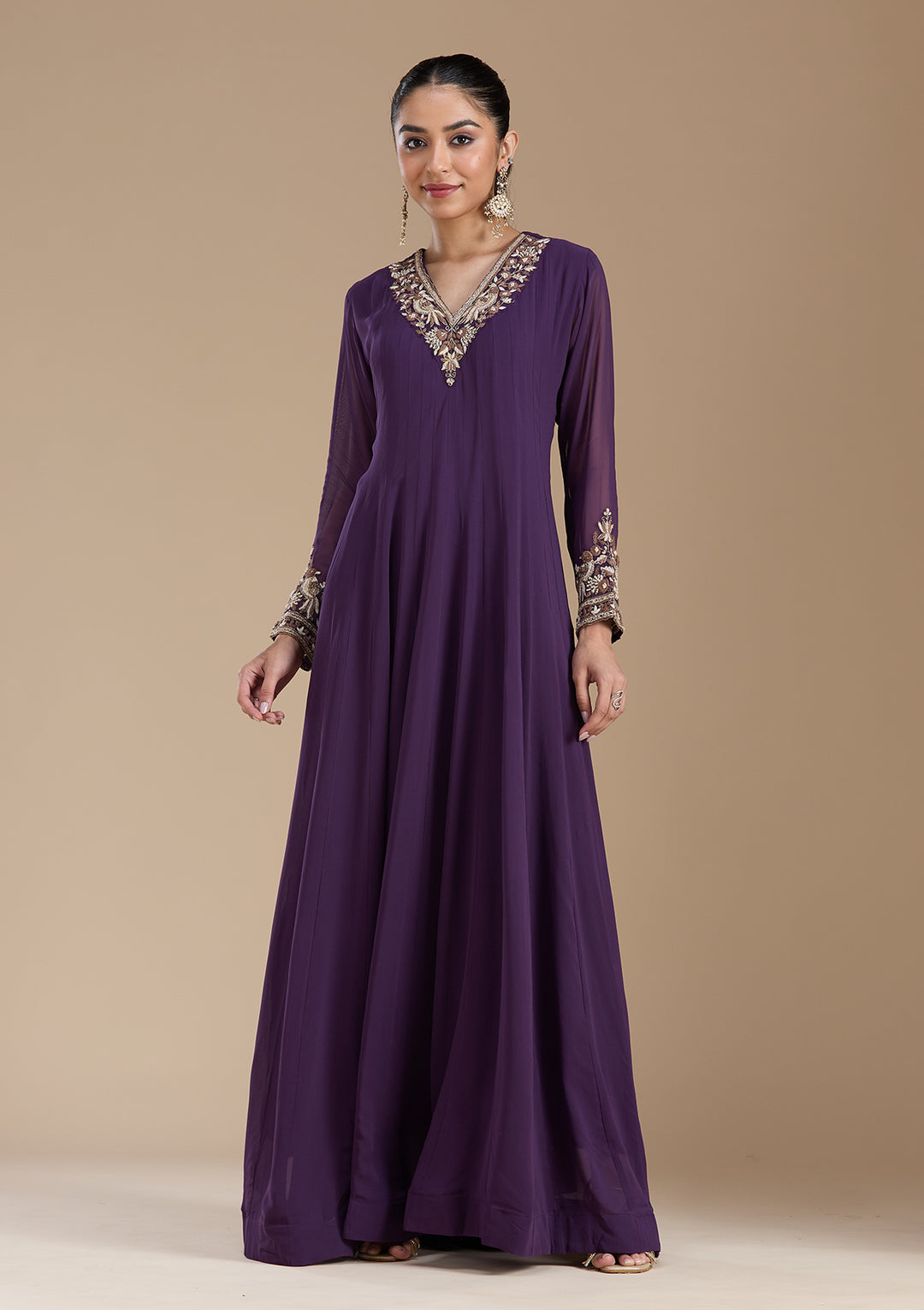 Purple Cutdana Georgette Readymade Salwar Suit