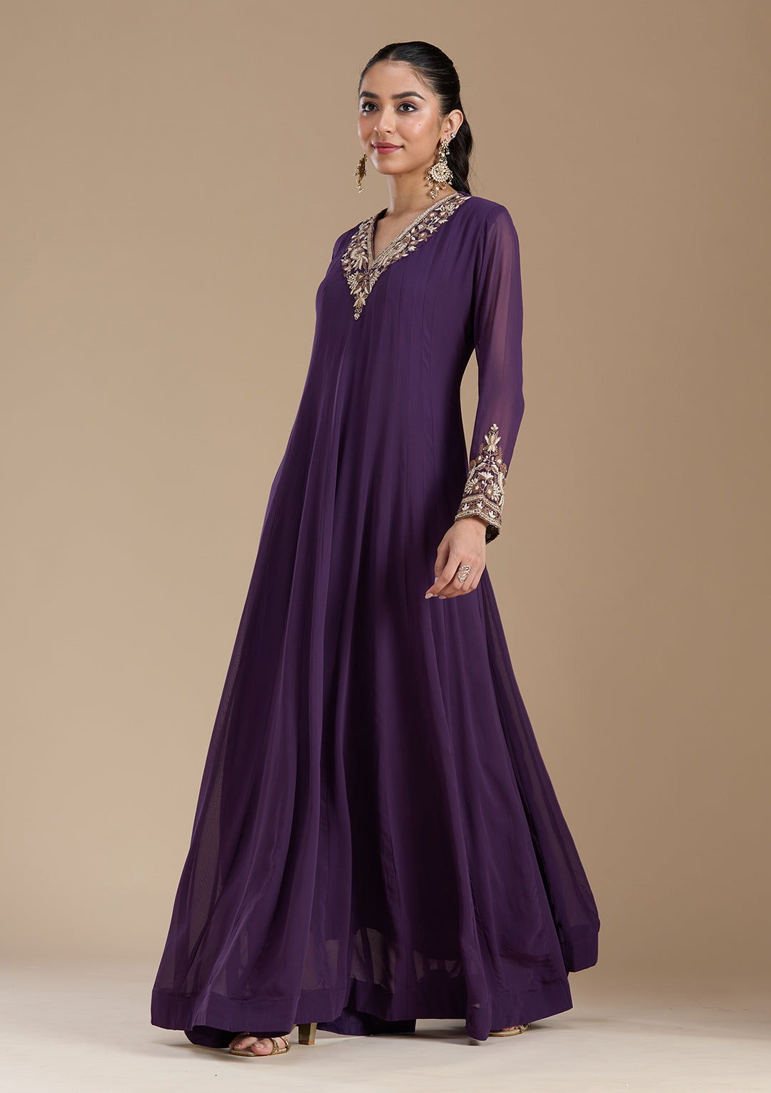 Purple Cutdana Georgette Readymade Salwar Suit