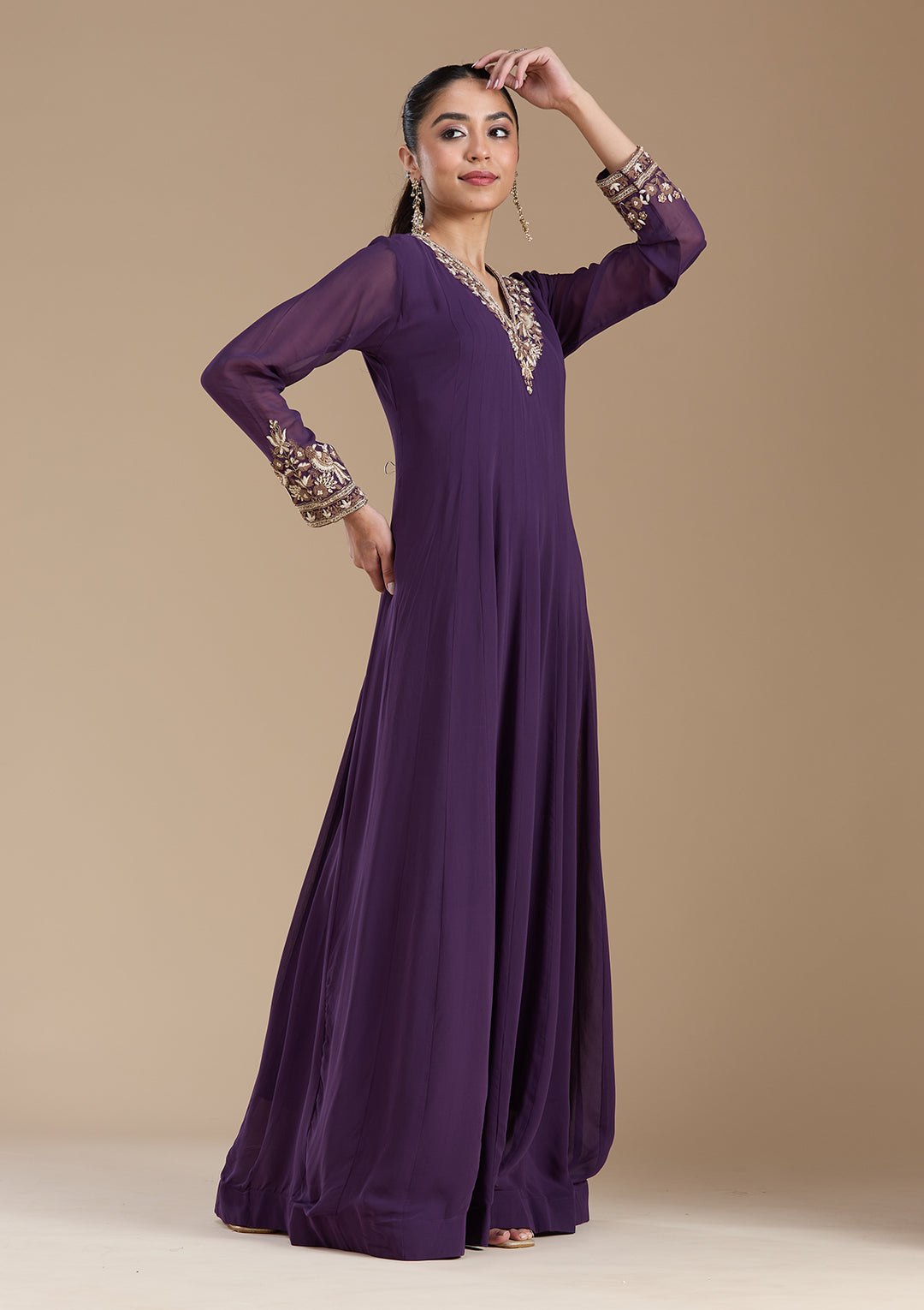 Purple Cutdana Georgette Readymade Salwar Suit