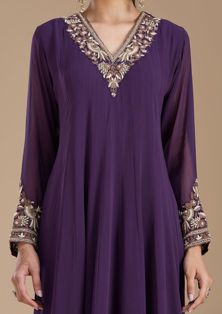 Purple Cutdana Georgette Readymade Salwar Suit