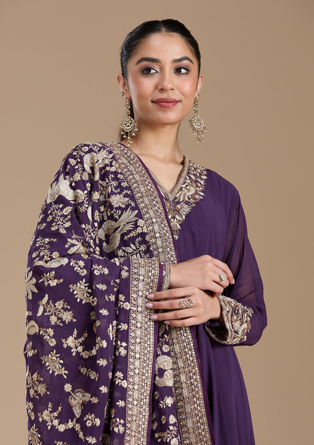 Purple Cutdana Georgette Readymade Salwar Suit