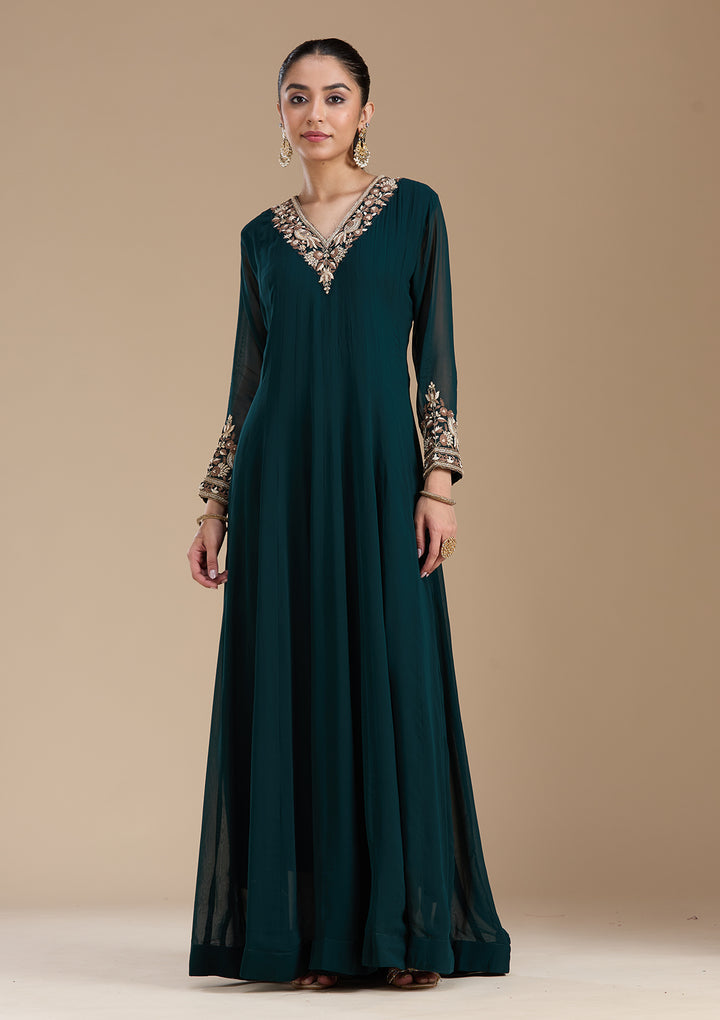 Teal Green Cutdana Georgette Readymade Salwar Suit