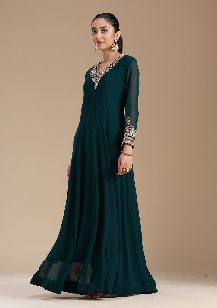 Teal Green Cutdana Georgette Readymade Salwar Suit