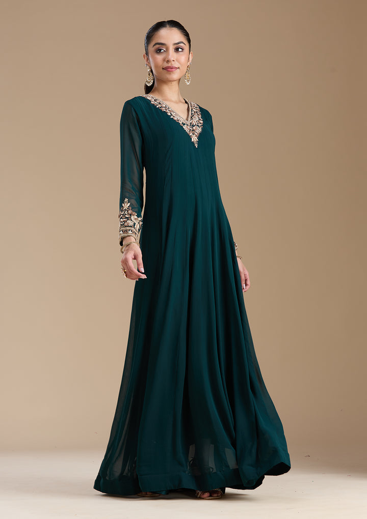 Teal Green Cutdana Georgette Readymade Salwar Suit