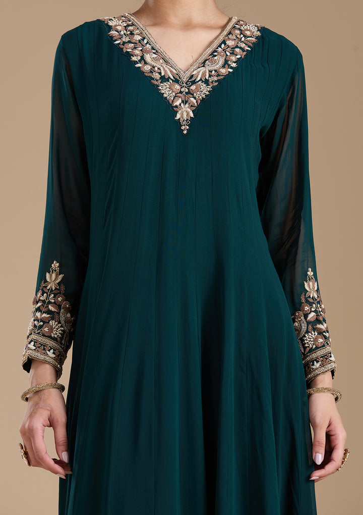 Teal Green Cutdana Georgette Readymade Salwar Suit