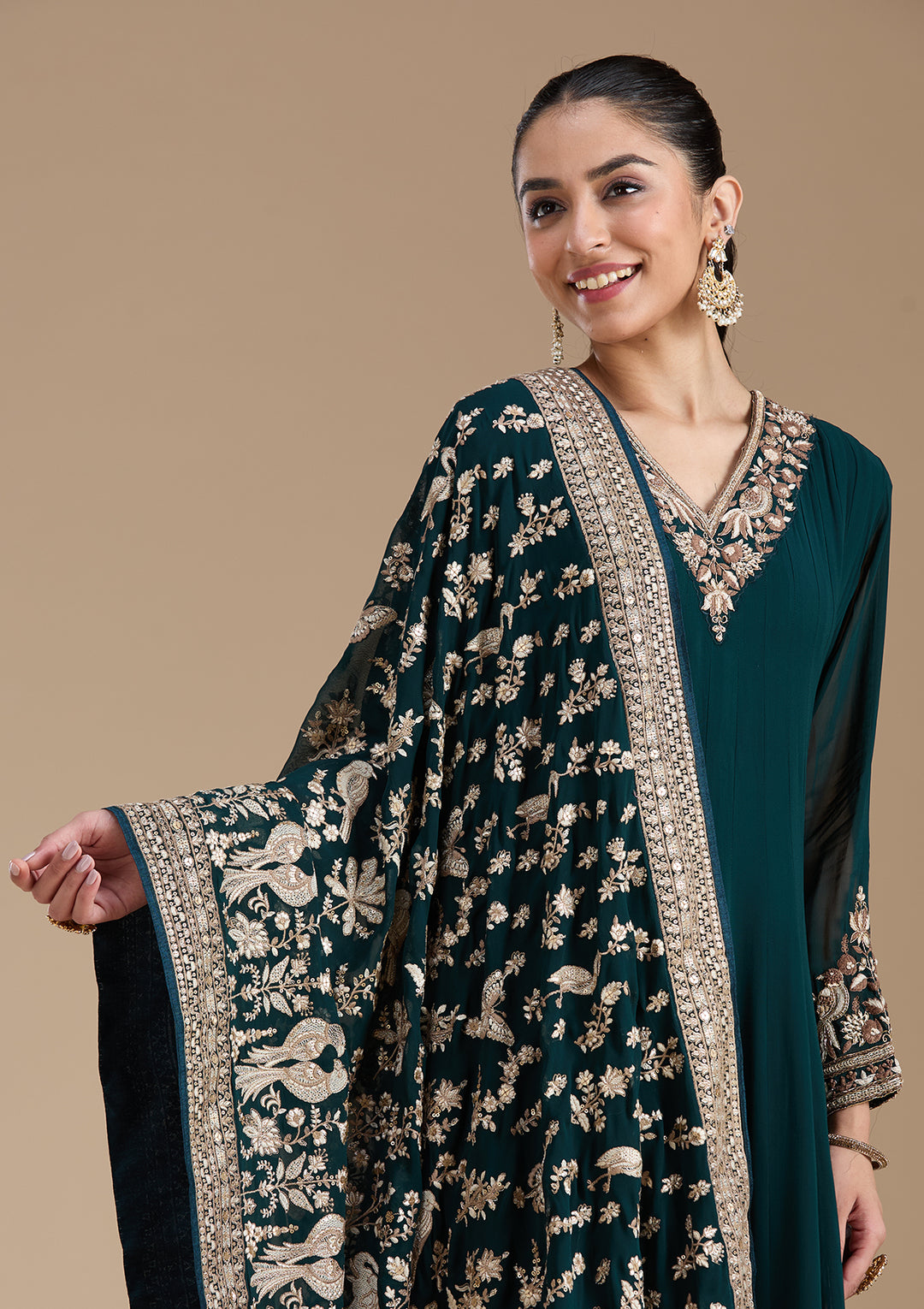 Teal Green Cutdana Georgette Readymade Salwar Suit