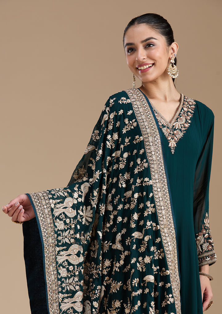 Teal Green Cutdana Georgette Readymade Salwar Suit