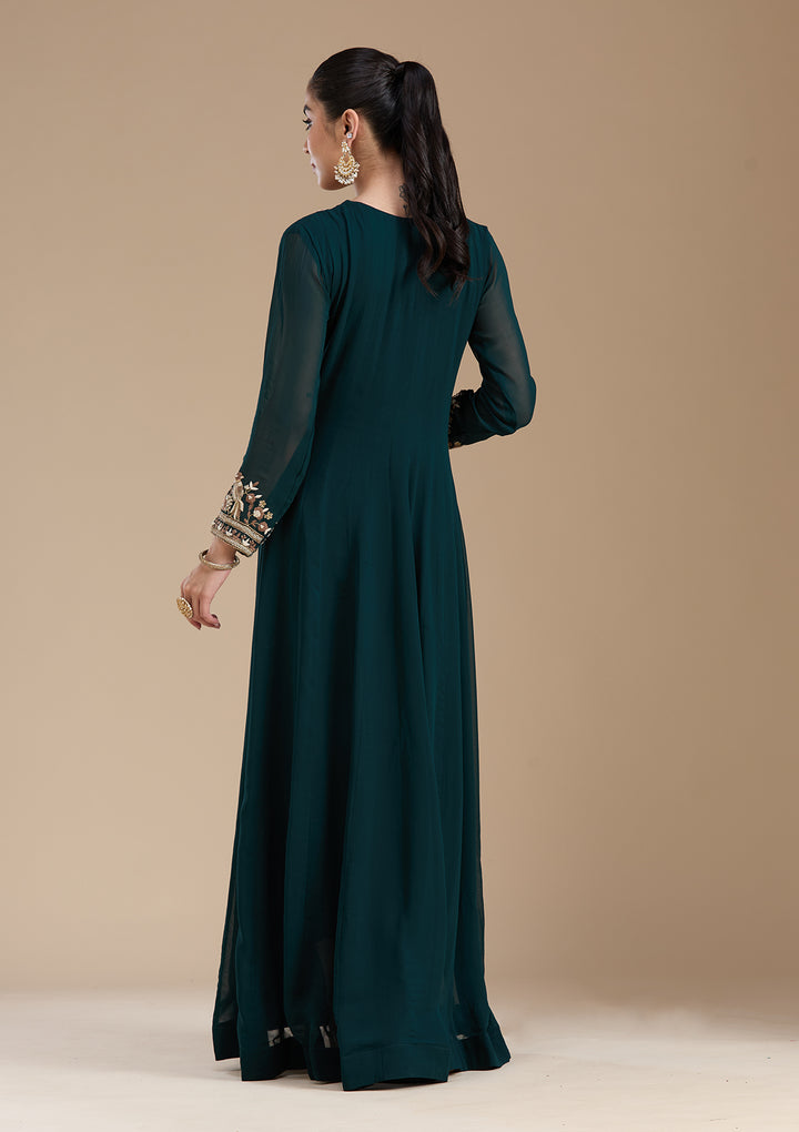 Teal Green Cutdana Georgette Readymade Salwar Suit