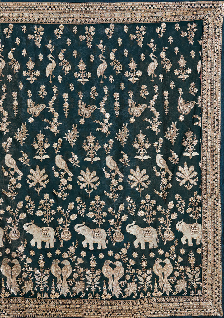 Teal Green Cutdana Georgette Readymade Salwar Suit