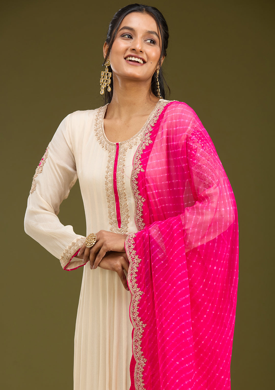 Off White Zariwork (Gold) Chanderi Readymade Salwar Suit