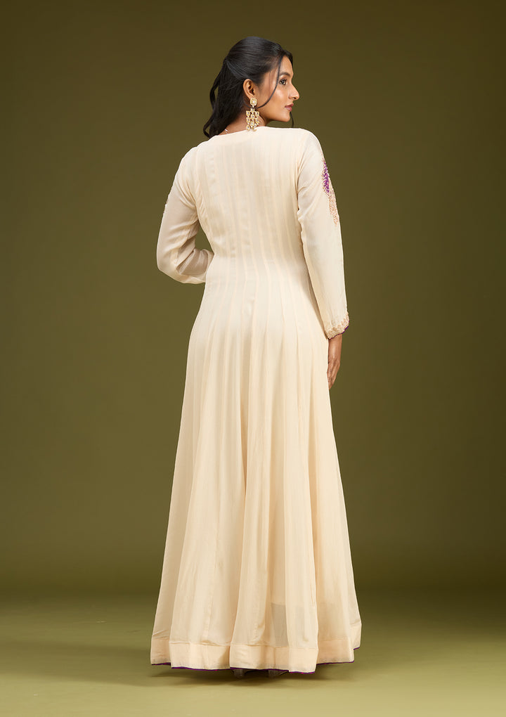 Off White Zariwork (Gold) Chanderi Readymade Salwar Suit