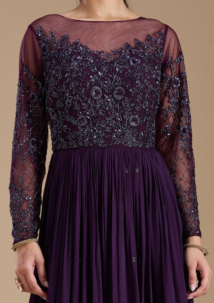 Purple Cutdana Satin Readymade Salwar Suit