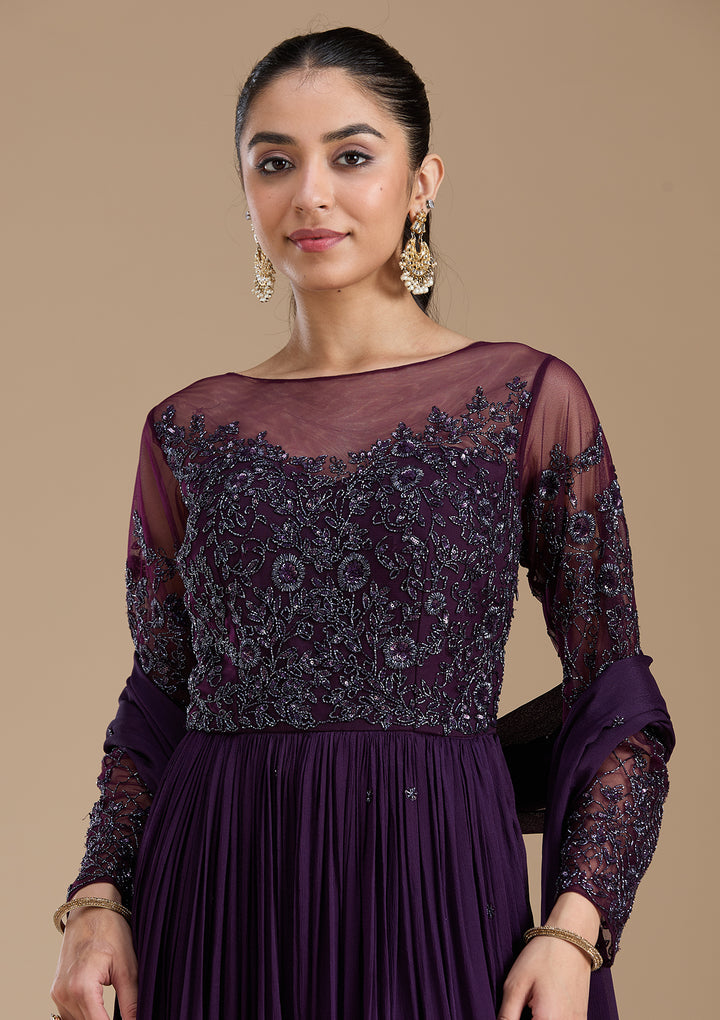 Purple Cutdana Satin Readymade Salwar Suit