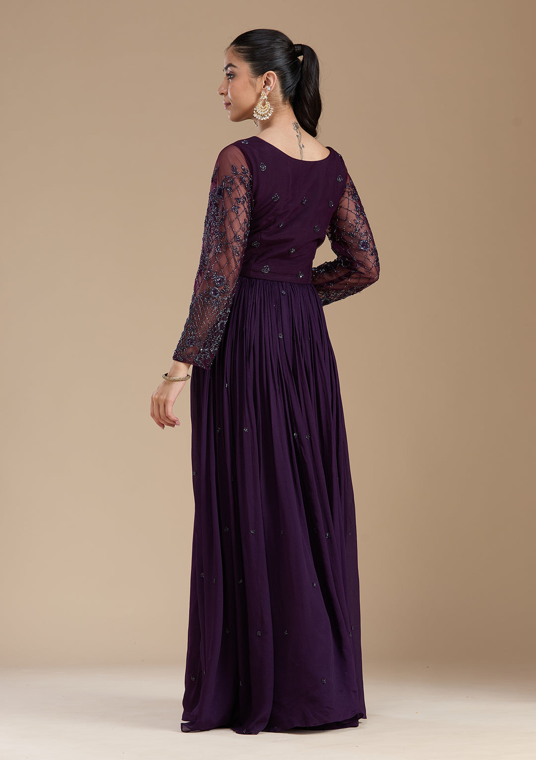 Purple Cutdana Satin Readymade Salwar Suit