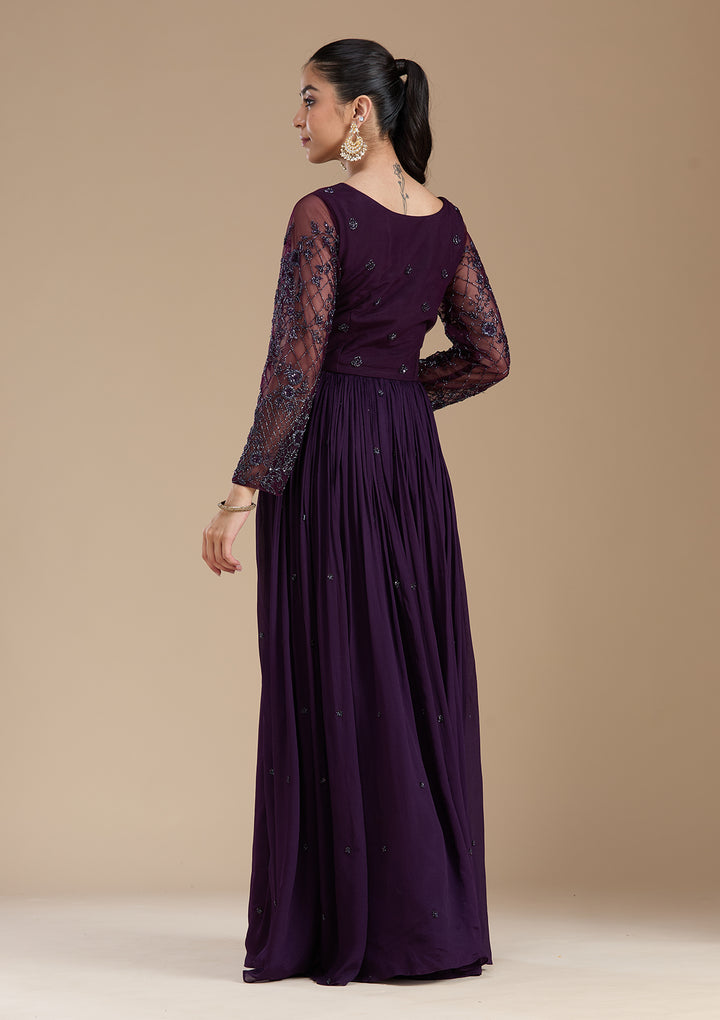 Purple Cutdana Satin Readymade Salwar Suit