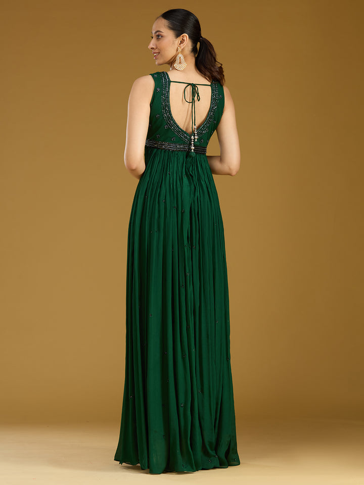 Bottle Green Sequins Satin Readymade Salwar Suit