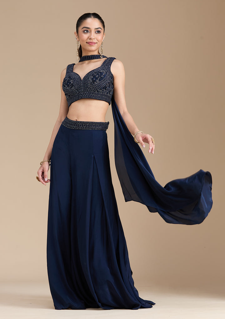 Navy Blue Cutdana Soft Raw Silk Readymade Salwar Suit