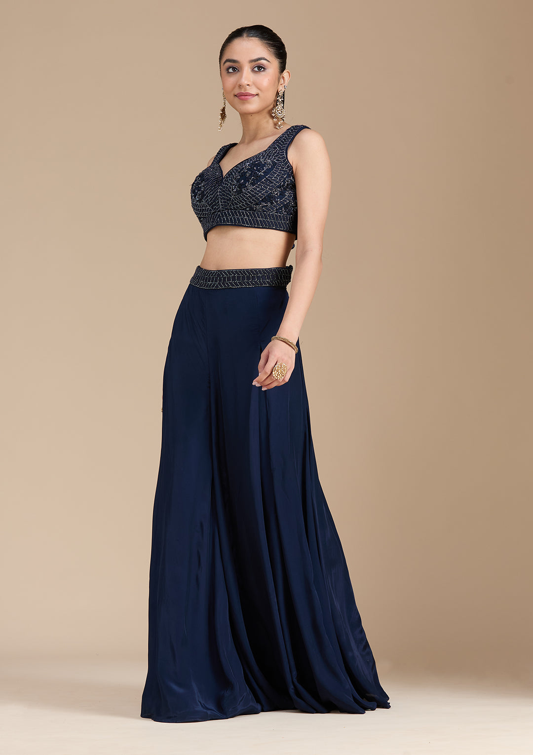 Navy Blue Cutdana Soft Raw Silk Readymade Salwar Suit