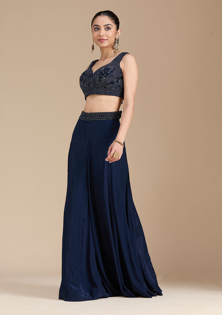 Navy Blue Cutdana Soft Raw Silk Readymade Salwar Suit