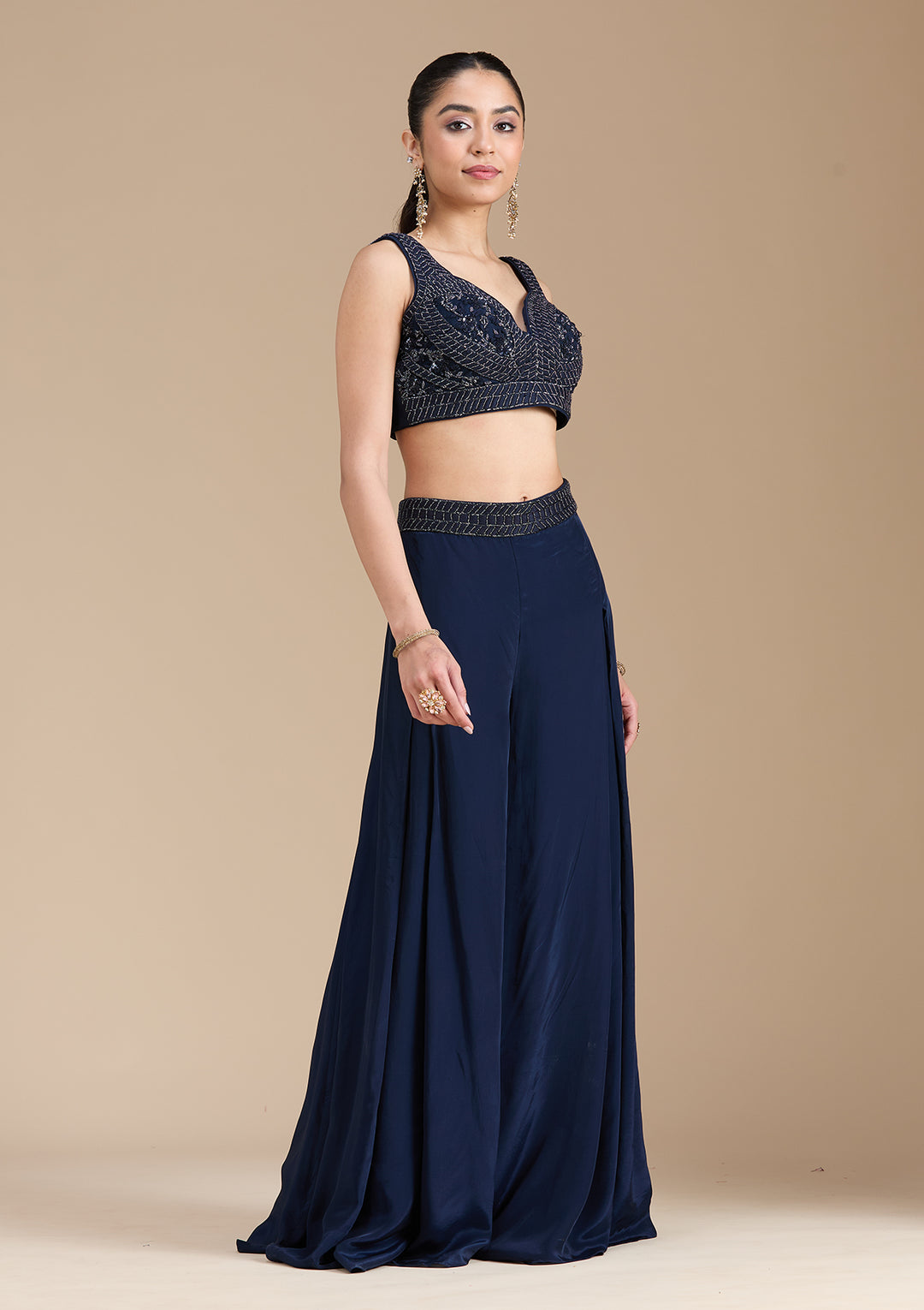 Navy Blue Cutdana Soft Raw Silk Readymade Salwar Suit