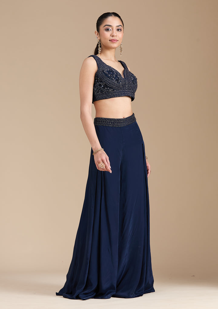 Navy Blue Cutdana Soft Raw Silk Readymade Salwar Suit