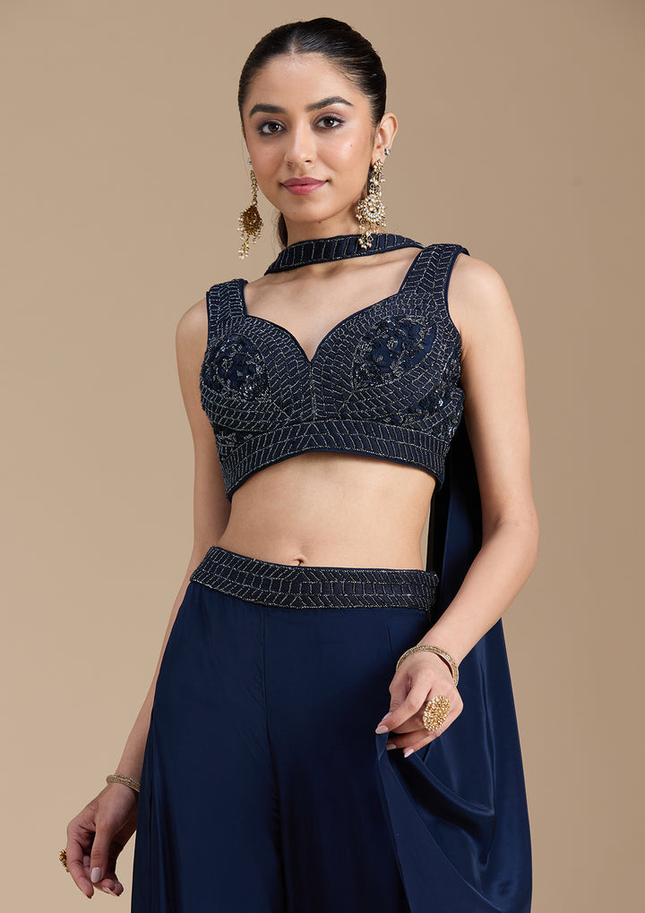 Navy Blue Cutdana Soft Raw Silk Readymade Salwar Suit